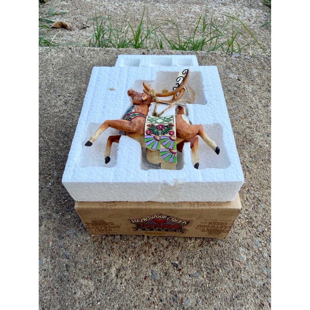 Jim Shore Heartwood Creek Reindeer Green Blanket Ornament 117716 Enesco 2004